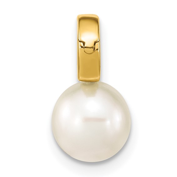 14K 7-8mm White Round Freshwater Cultured Pearl Hinged Bail Charm