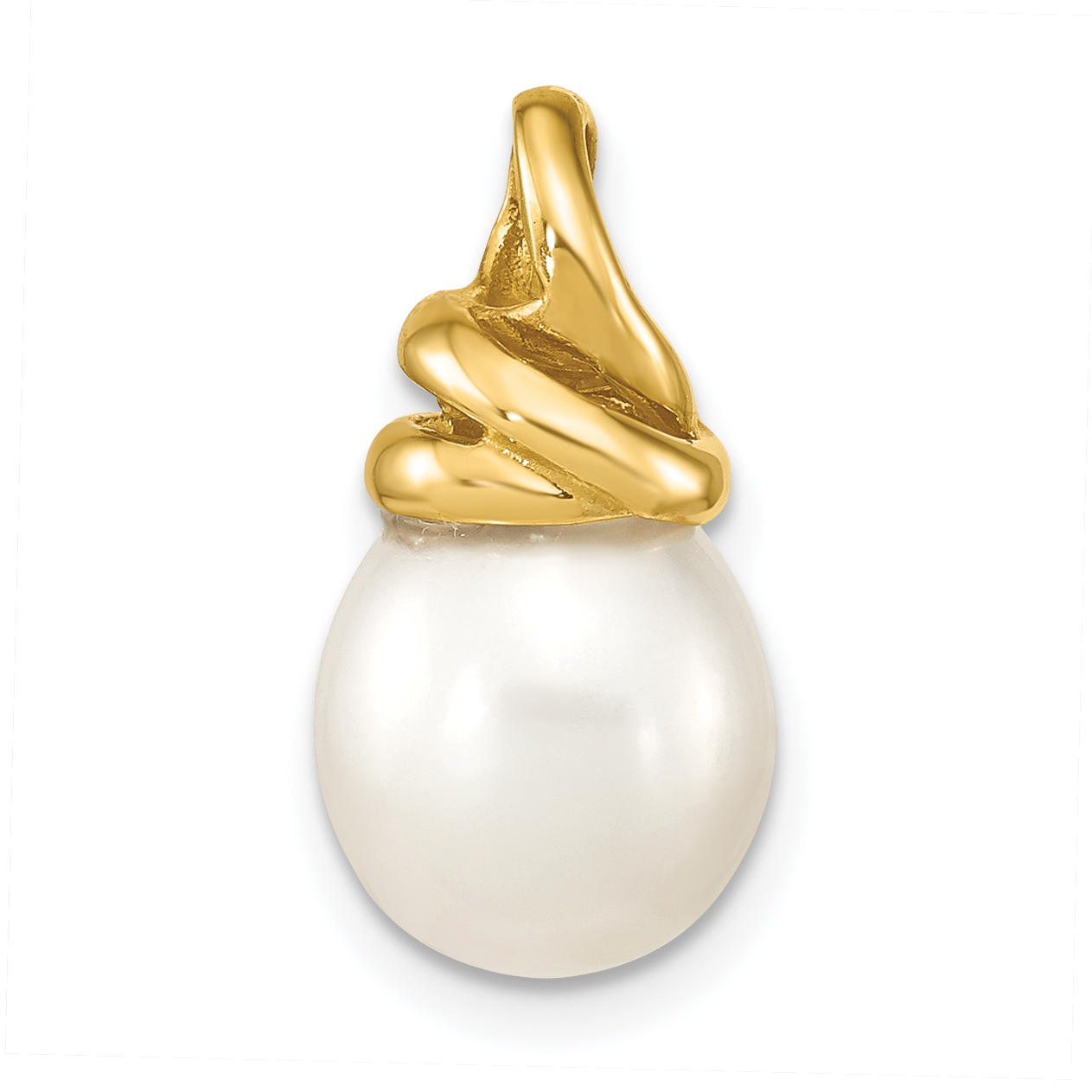 14K 9-10mm White Rice Freshwater Cultured Pearl Pendant (XF778)