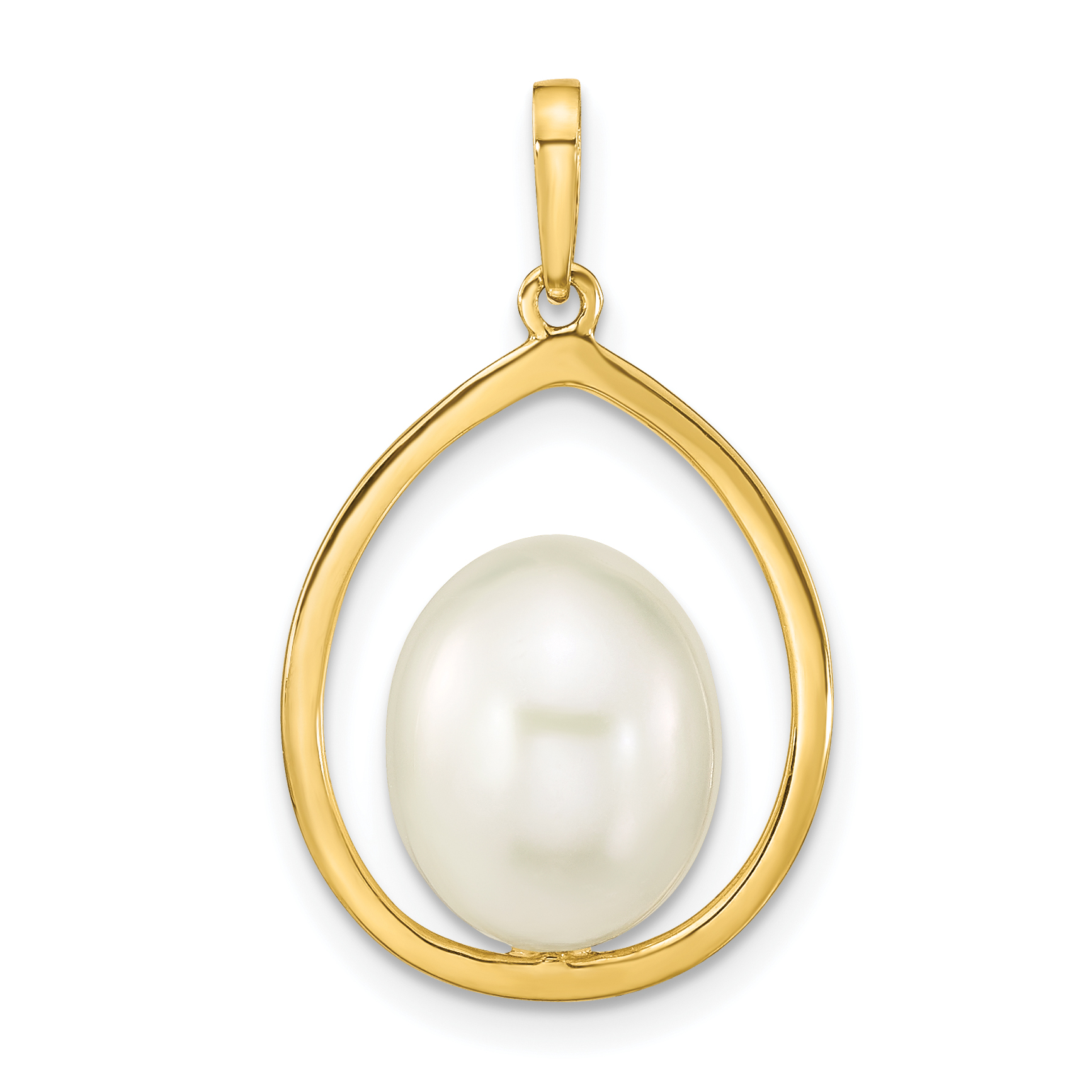 14k 9-10mm White Rice Freshwater Cultured Pearl Teardrop Pendant (XF781)