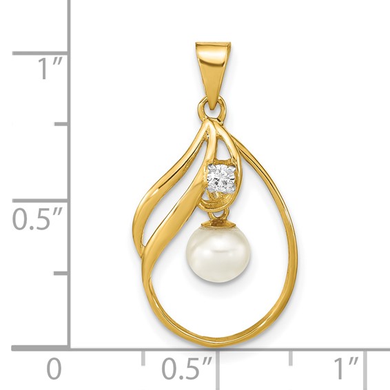 14k 5-6mm White Round Freshwater Cultured Pearl and .05 Carat Diamond Pendant