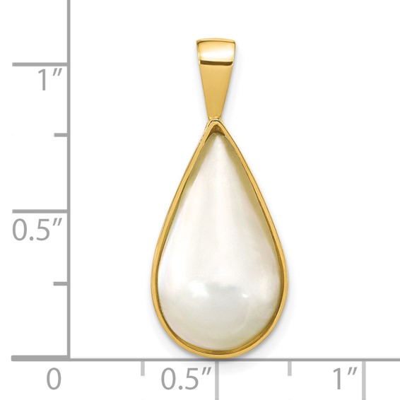 14K 10x18mm White Teardrop Saltwater Cultured Mabe Pearl Pendant