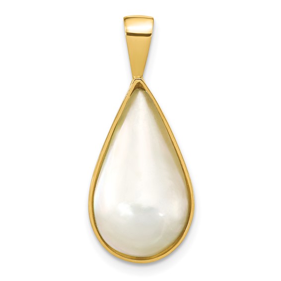 14K 10x18mm White Teardrop Saltwater Cultured Mabe Pearl Pendant