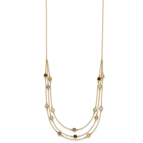 14K Smoky Quartz/White Quartz/Blue Topaz/Citrine/Amethyst 3-strand 17 inch Necklace