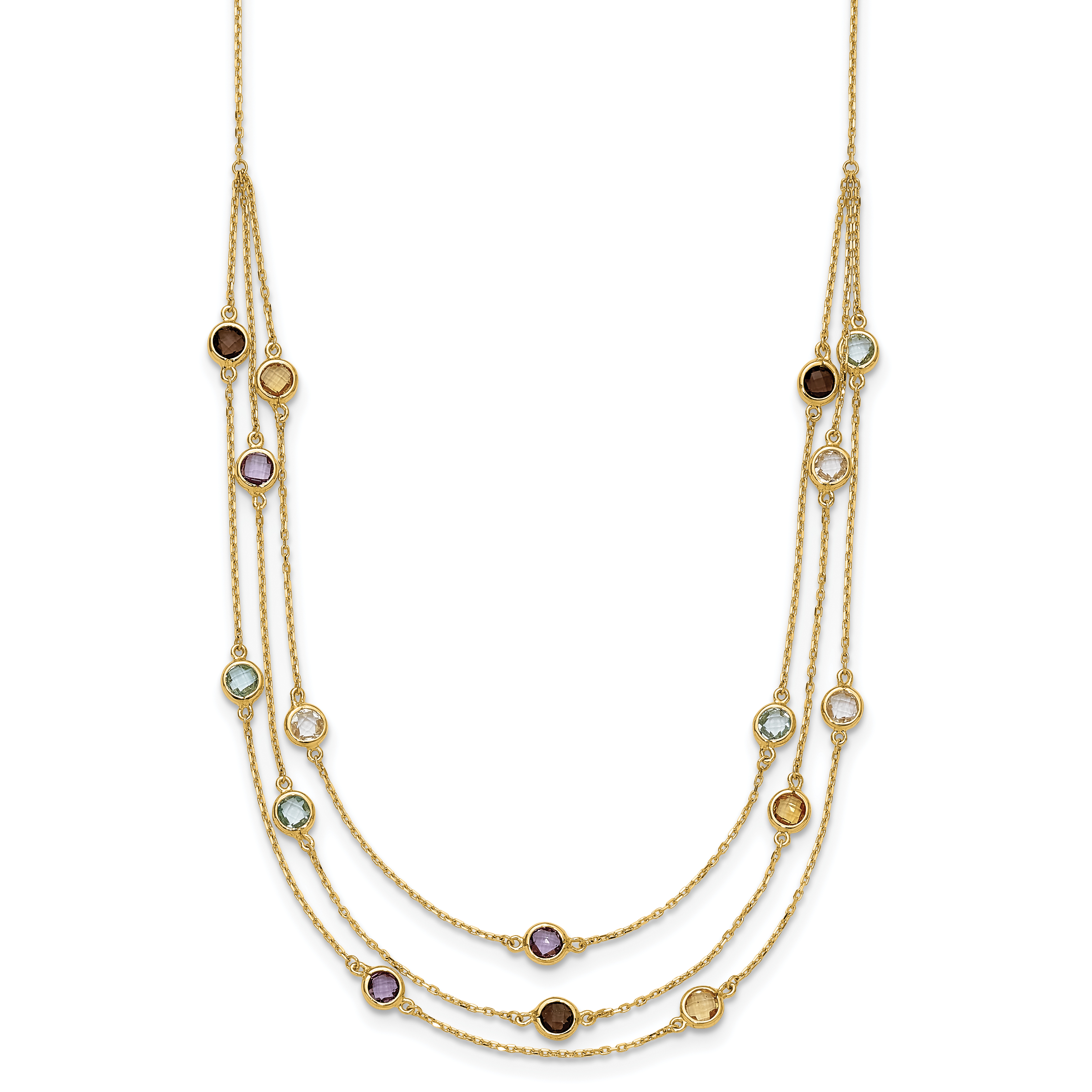 14K Smoky Quartz White Quartz/BT/CI/AM 3-strand 17in Necklace (XF790-17)