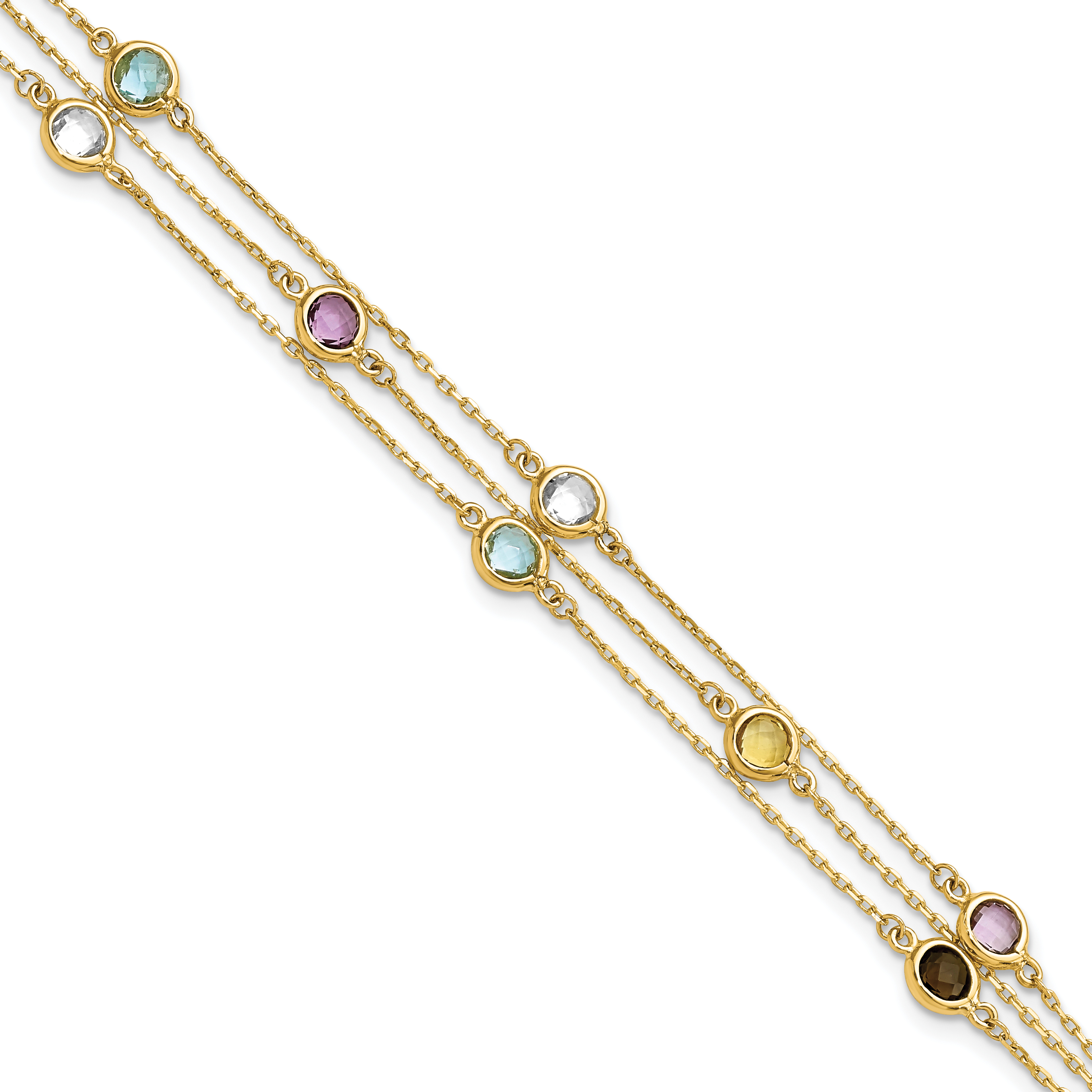 14K Smoky Quartz White Quartz/BT/CI/AM 3-strand 7.5in Bracelet (XF790-7.5)