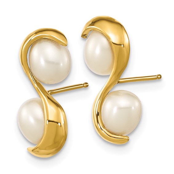 14k 4-5mm White Rice Freshwater Cultured Double Pearl Post Earrings