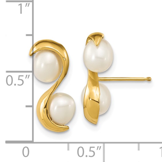 14k 4-5mm White Rice Freshwater Cultured Double Pearl Post Earrings