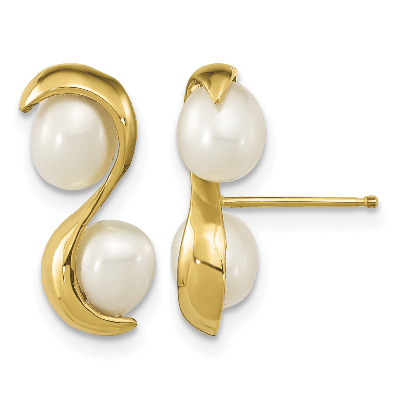 14k 4-5mm White Rice Freshwater Cultured Pearl Post Earrings (XF791E)