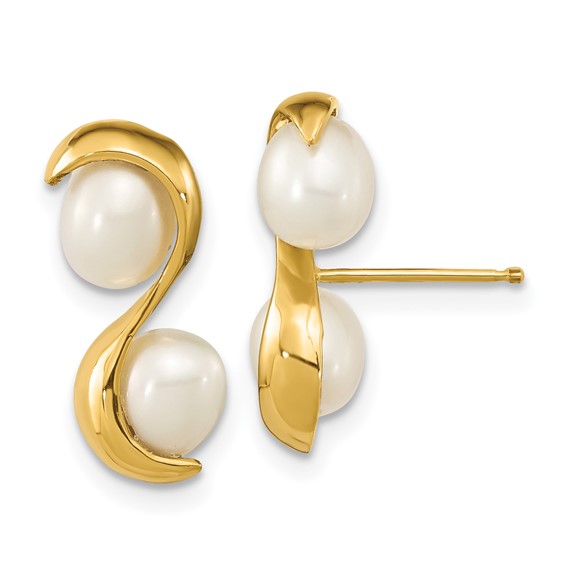 14k 4-5mm White Rice Freshwater Cultured Double Pearl Post Earrings