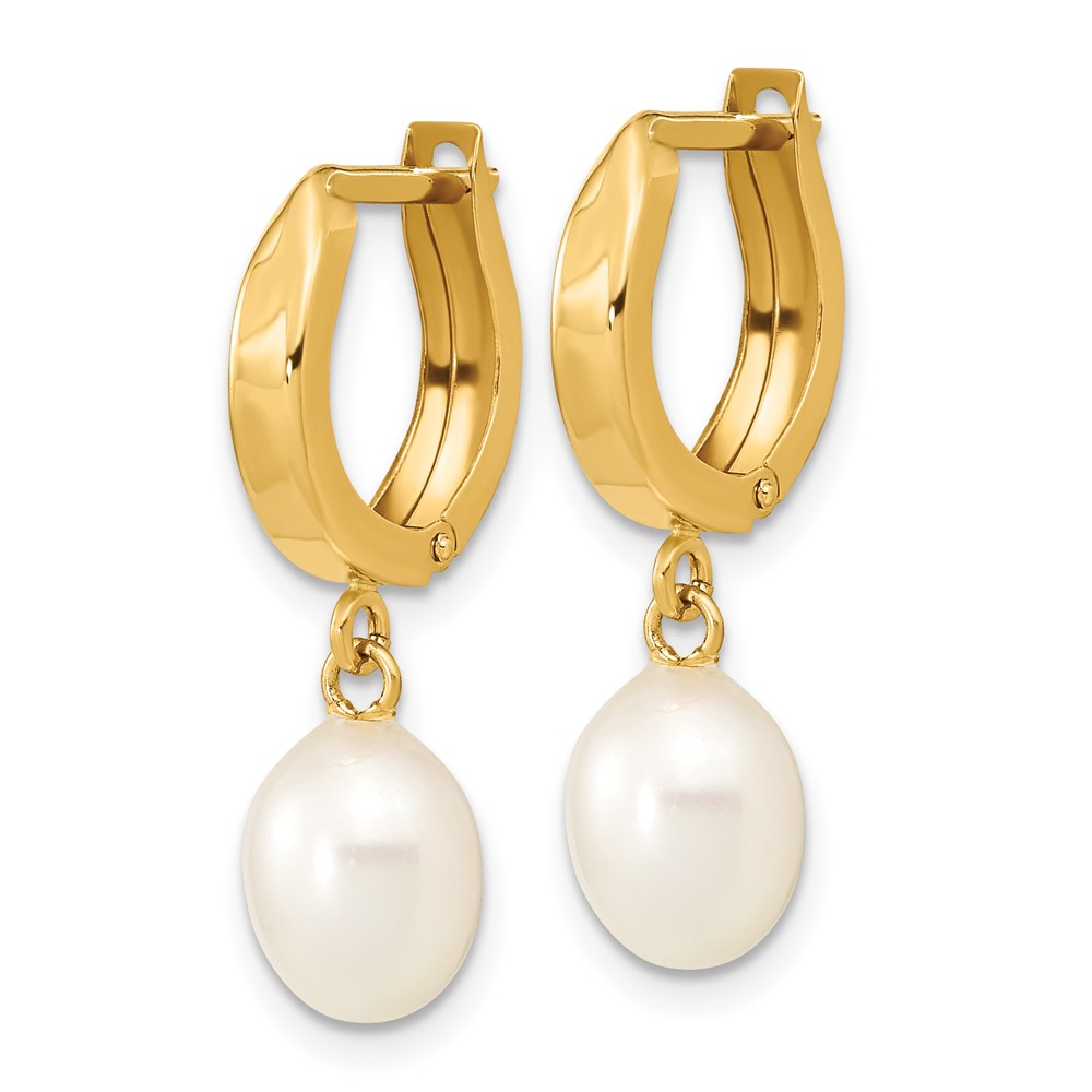 14k 6-7mm White Rice Freshwater Cultured Pearl Hoop Dangle Earrings (XF792E)