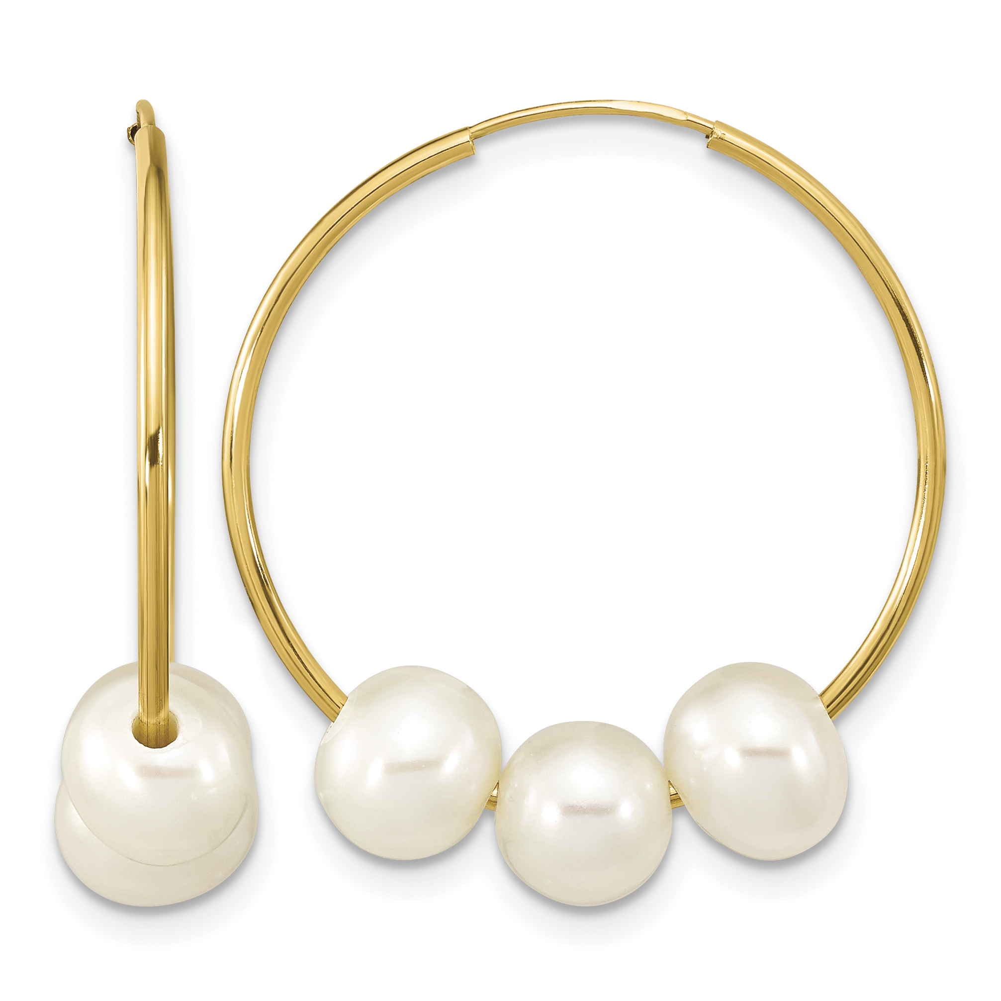 14k 6-7mm White Semi-Round Freshwater Cultured Pearl Infinity Hoop Earrings (XF793E)