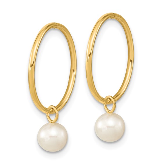 14k 5-6mm White Round Freshwater Cultured Pearl Dangle Endless Hoop Earrings