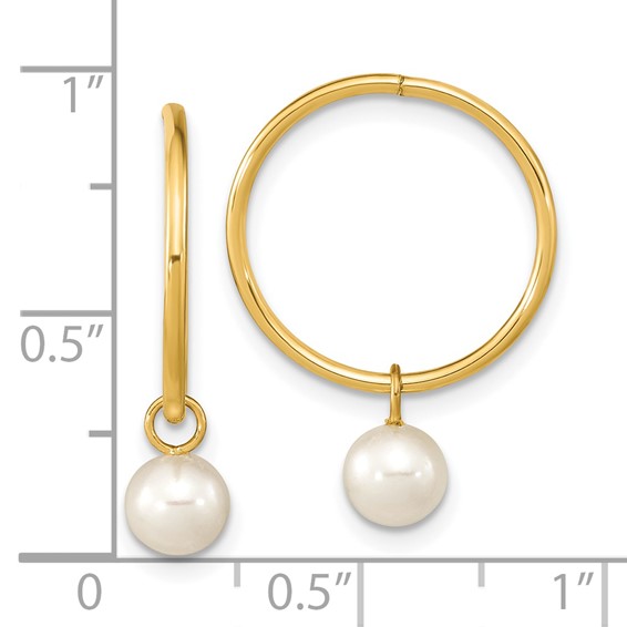 14k 5-6mm White Round Freshwater Cultured Pearl Dangle Endless Hoop Earrings