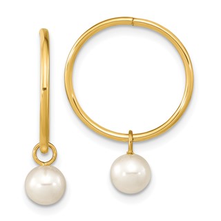 14k 5-6mm White Round Freshwater Cultured Pearl Dangle Endless Hoop Earrings