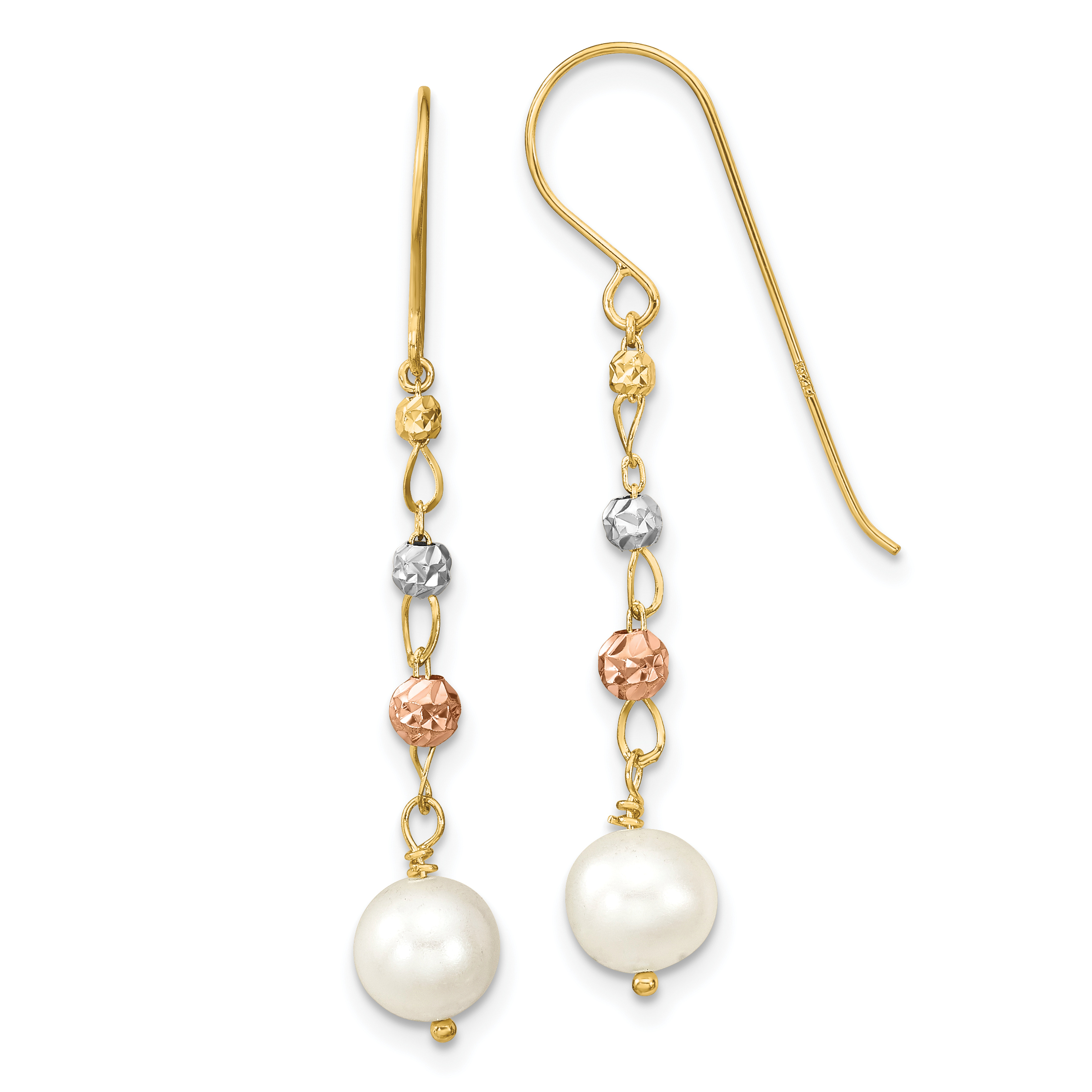 14K Two Tone D/C Freshwater Cultured Pearls Dangle Earrings (XF795E)
