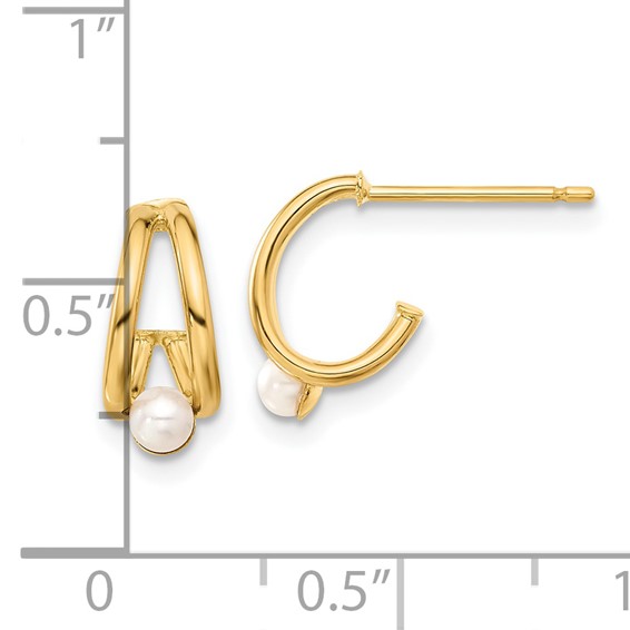 14k Polished 4-5mm White Round Freshwater Cultured Pearl J-Hoop Post Earrings