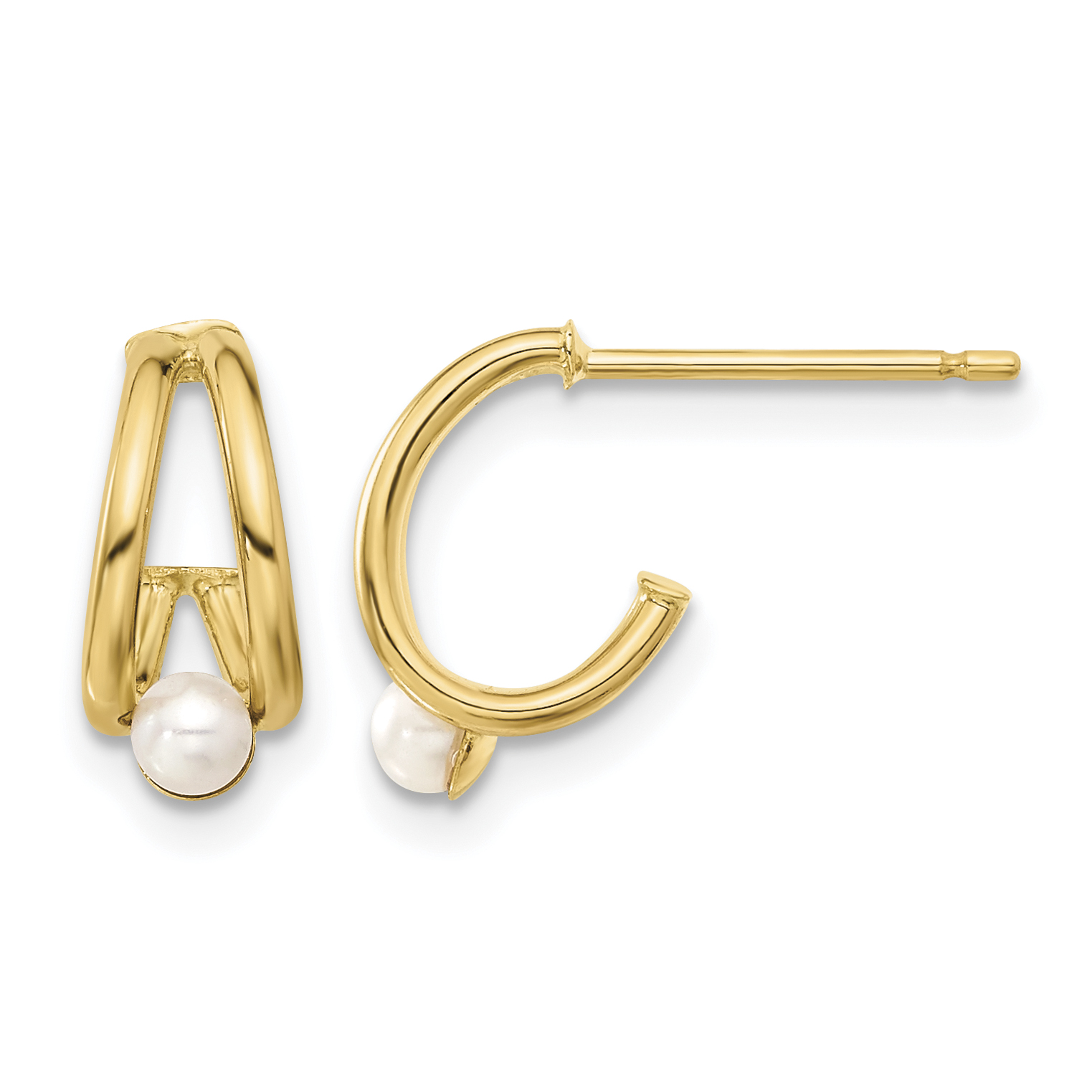14k Polished Freshwater Cultured Pearl J-Hoop Earrings (XF797E)