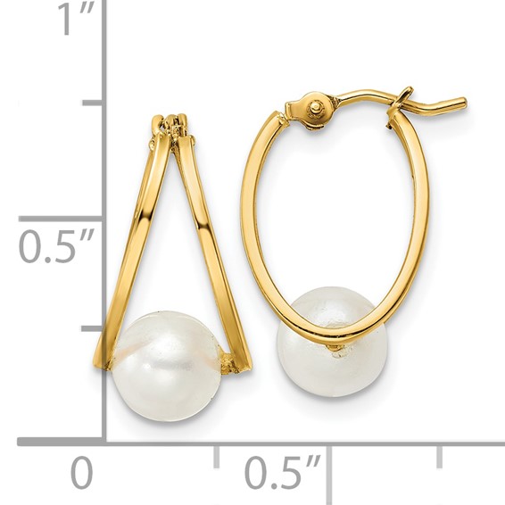 14k Polished 6-7mm Round White Freshwater Cultured Pearl Hoop Earrings