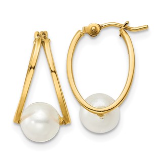 14k Polished 6-7mm Round White Freshwater Cultured Pearl Hoop Earrings