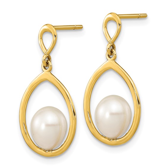 14k 6-7mm White Teardrop Freshwater Cultured Pearl Post Dangle Earrings