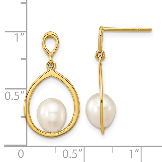14k 6-7mm White Teardrop Freshwater Cultured Pearl Post Dangle Earrings