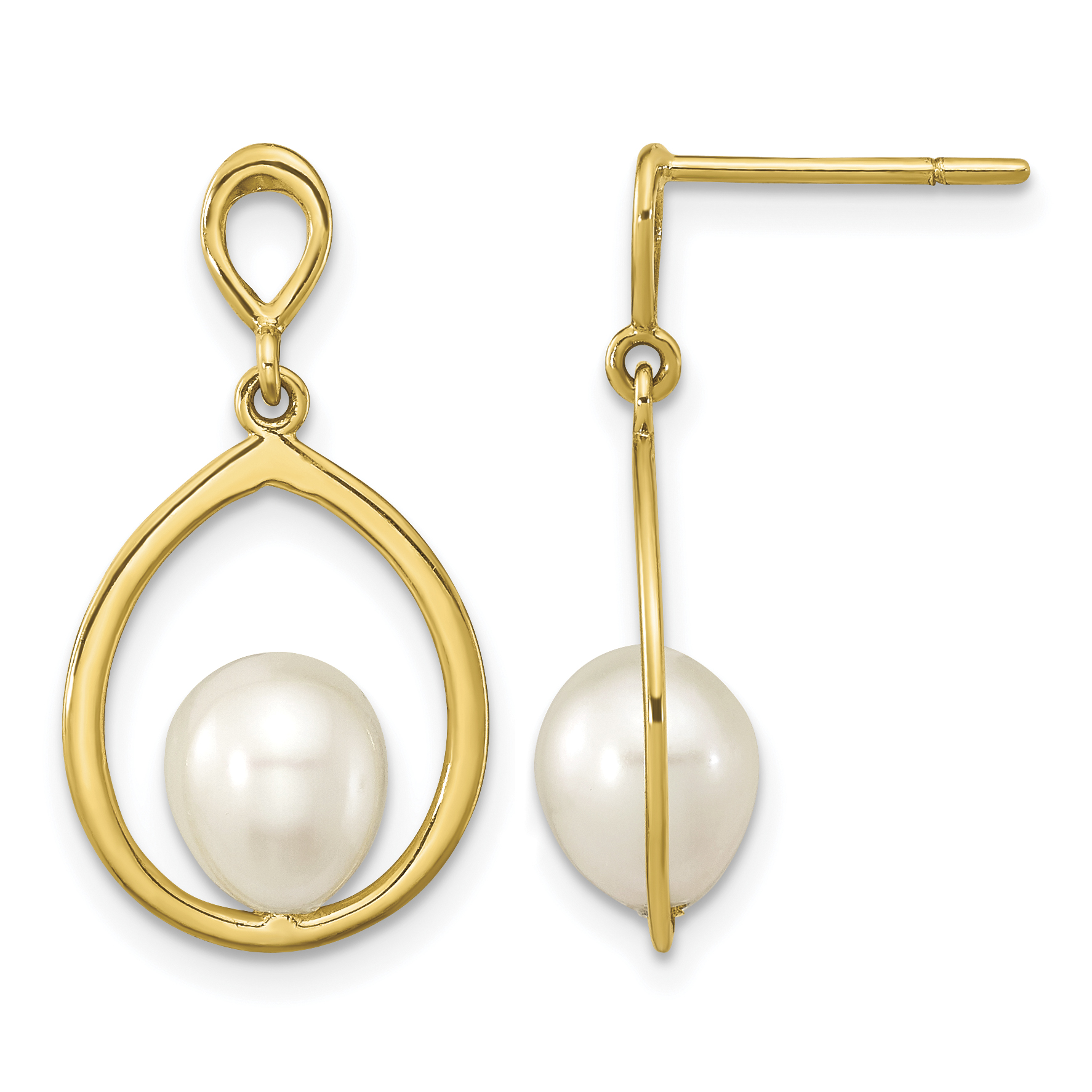 14k 6-7mm White Teardrop Freshwater Cultured Pearl Post Dangle Earrings (XF799E)