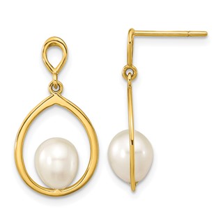 14k 6-7mm White Teardrop Freshwater Cultured Pearl Post Dangle Earrings