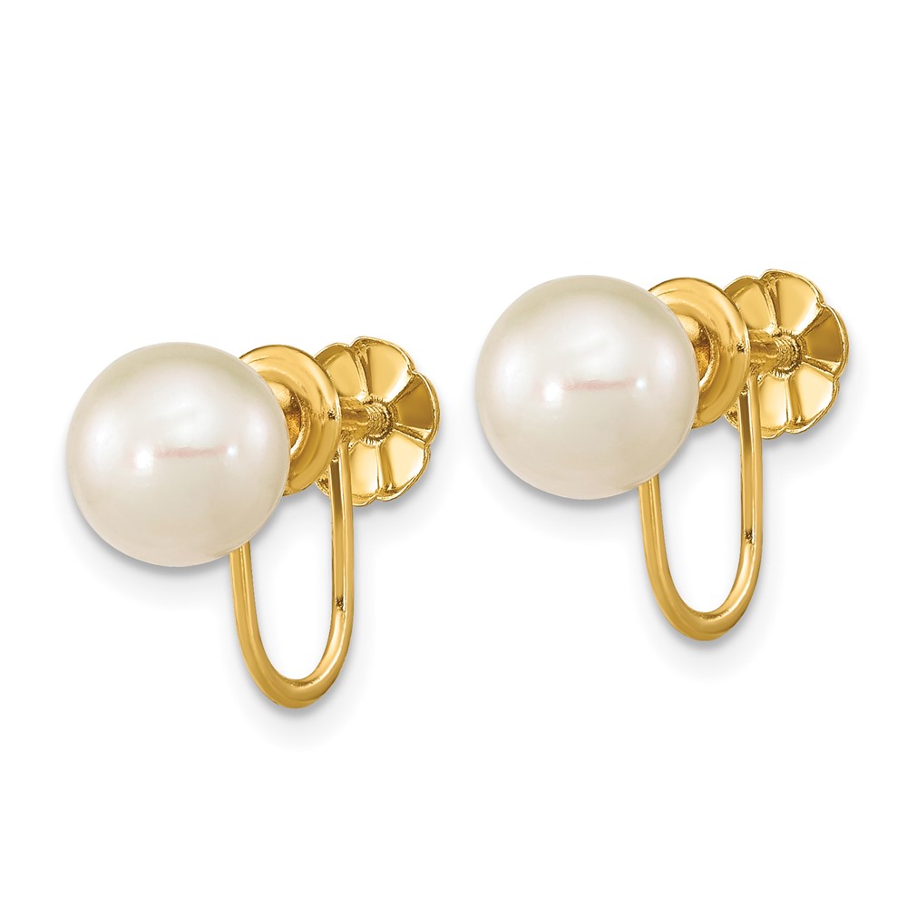 14k 7-8mm White Round Freshwater Cultured Pearl Non-pierced Earrings (XF801E)