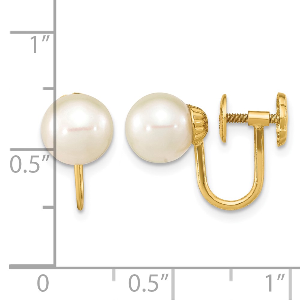 14k 7-8mm White Round Freshwater Cultured Pearl Non-pierced Earrings (XF801E)