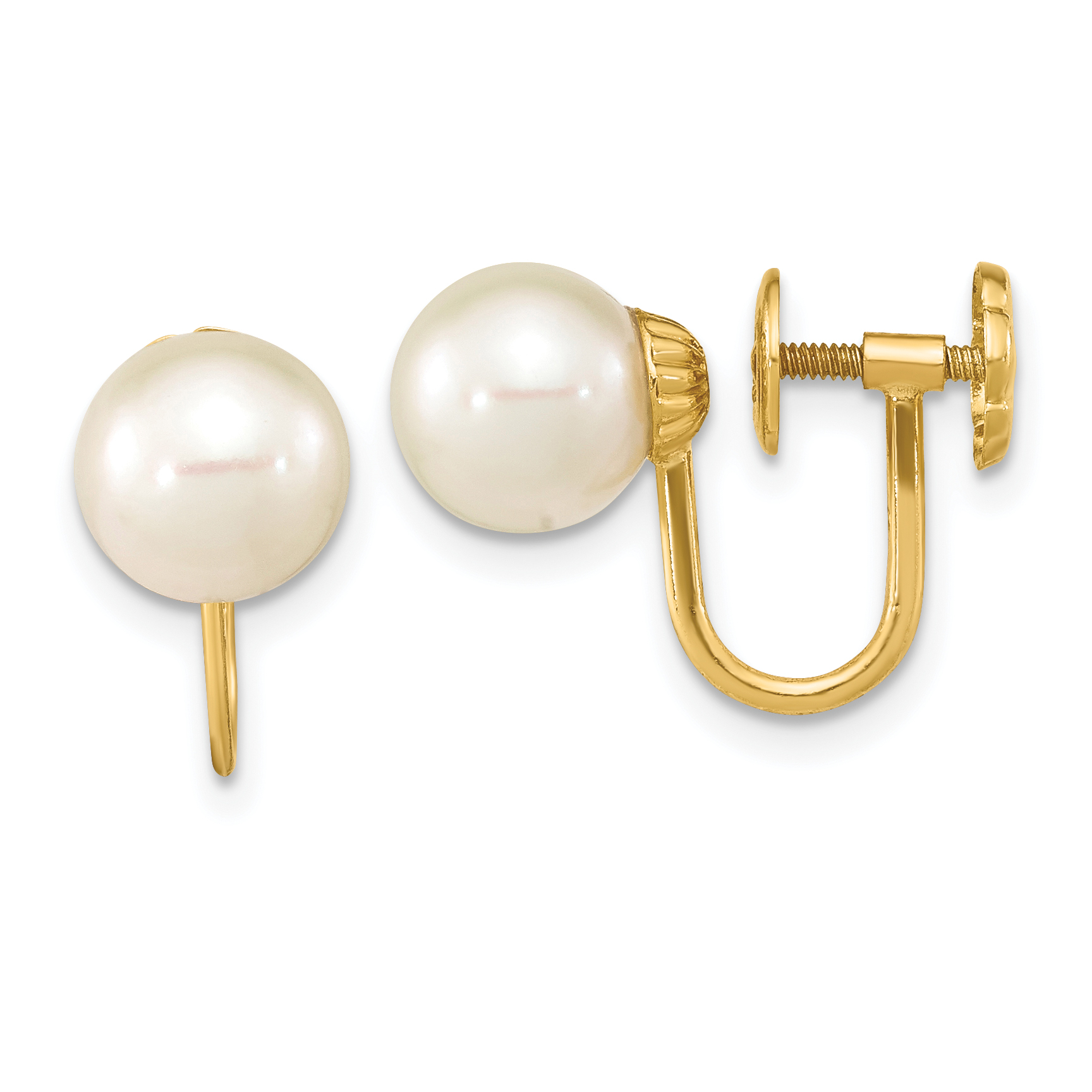 14k 7-8mm White Round Freshwater Cultured Pearl Non-pierced Earrings (XF801E)