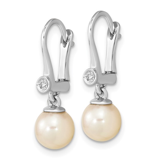 Gold Pearl and Diamond Dangle Earrings