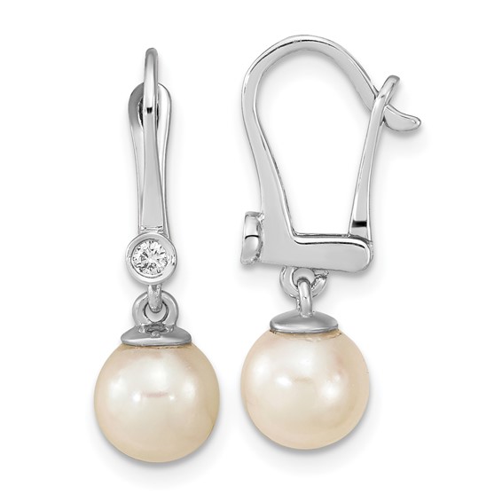 Gold Pearl and Diamond Dangle Earrings