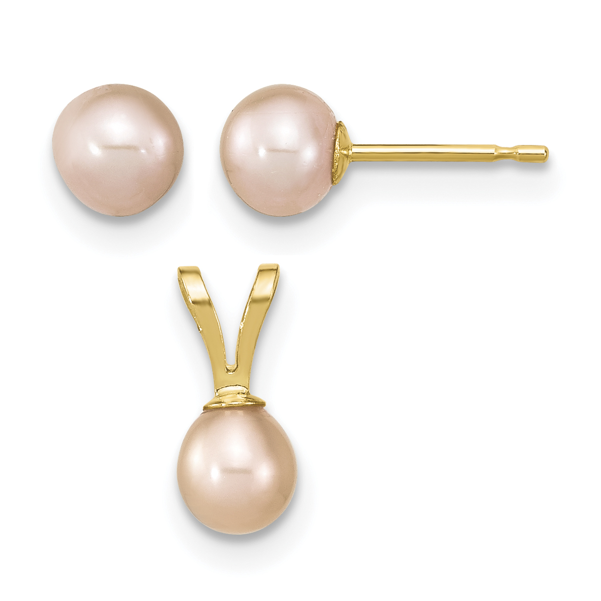 14k Madi K 4-5mm Pink Round Freshwater Cultured Pearl Pendant and Post Earrings Set (XF806SET)