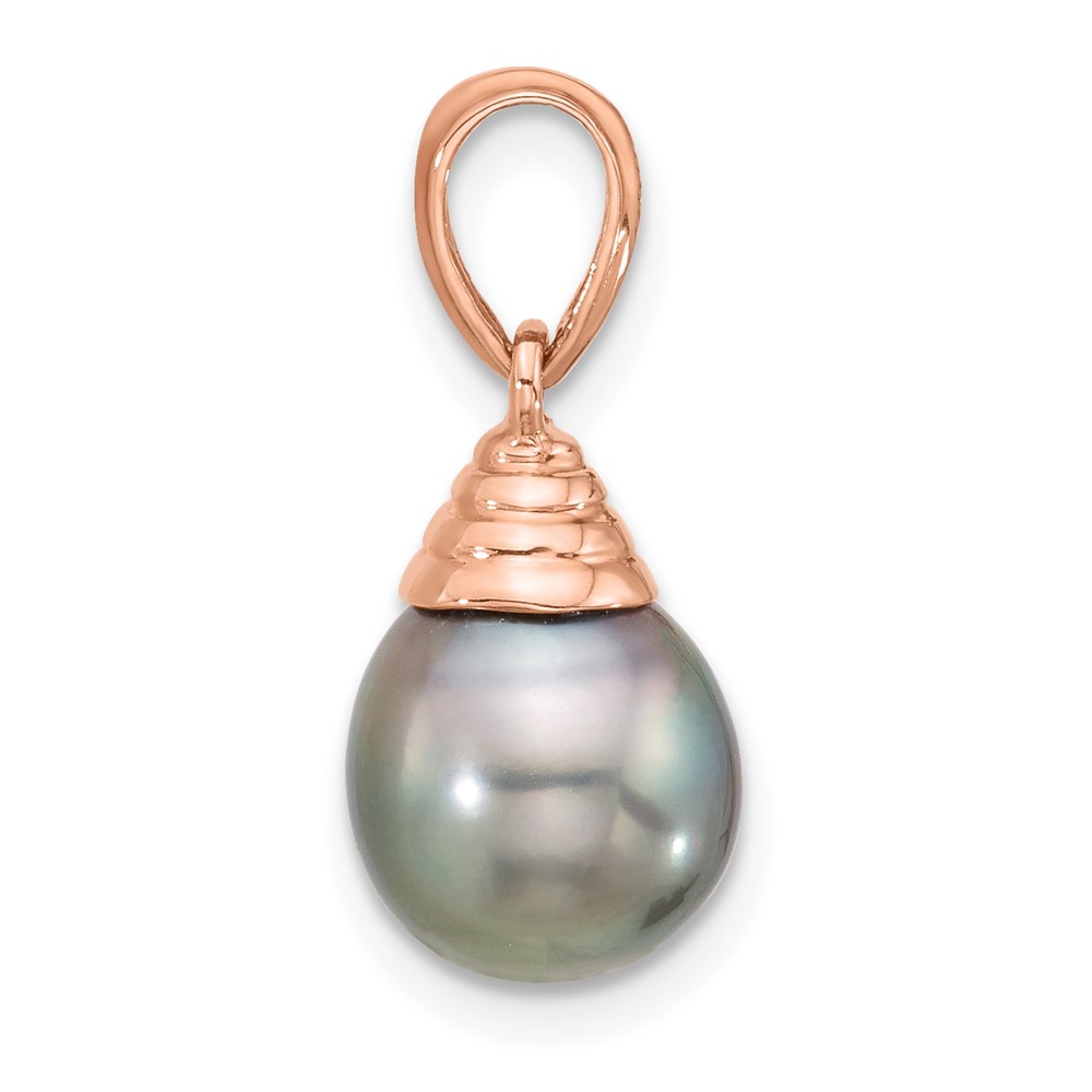 14k Rose Gold 9-10mm Black Teardrop Tahitian Saltwater Cultured Pearl Pendant (XF808)