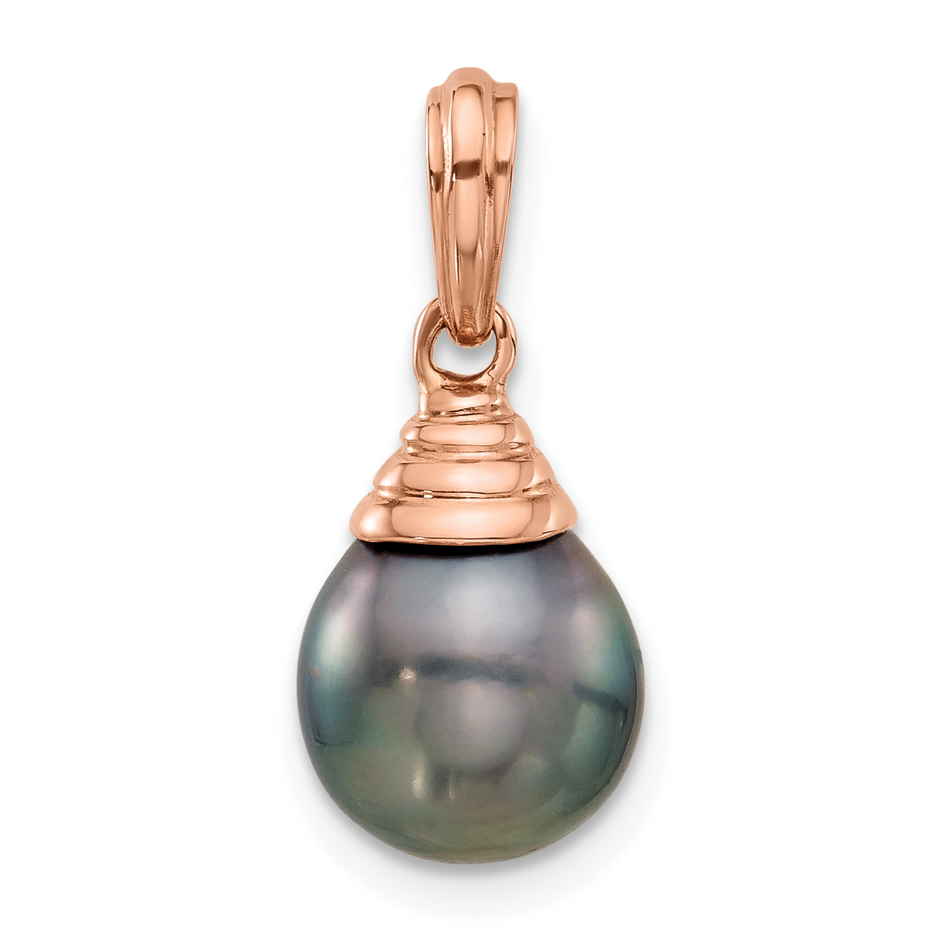 14k Rose Gold 9-10mm Black Teardrop Tahitian Saltwater Cultured Pearl Pendant (XF808)