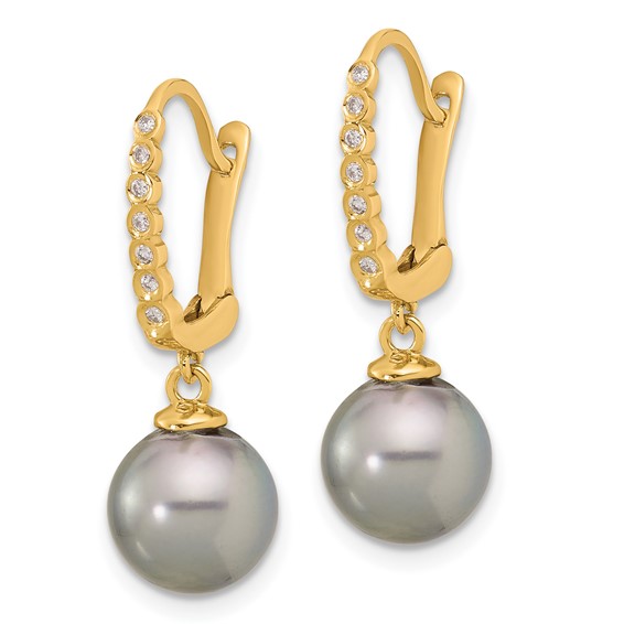 Gold Tahitian Saltwater Pearl with Diamond Earrings