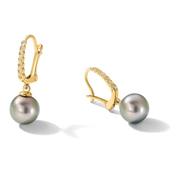 Gold Tahitian Saltwater Pearl with Diamond Earrings