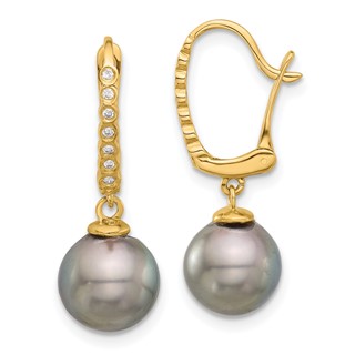 Gold Tahitian Saltwater Pearl with Diamond Earrings
