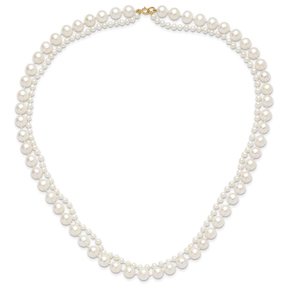 14k 3-4mm and 7-8mm White Near-Round Freshwater Cultured Pearl 2-Strand 18 inch Necklace