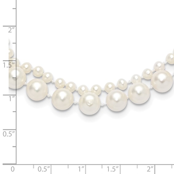 14k 3-4mm and 7-8mm White Near-Round Freshwater Cultured Pearl 2-Strand 18 inch Necklace