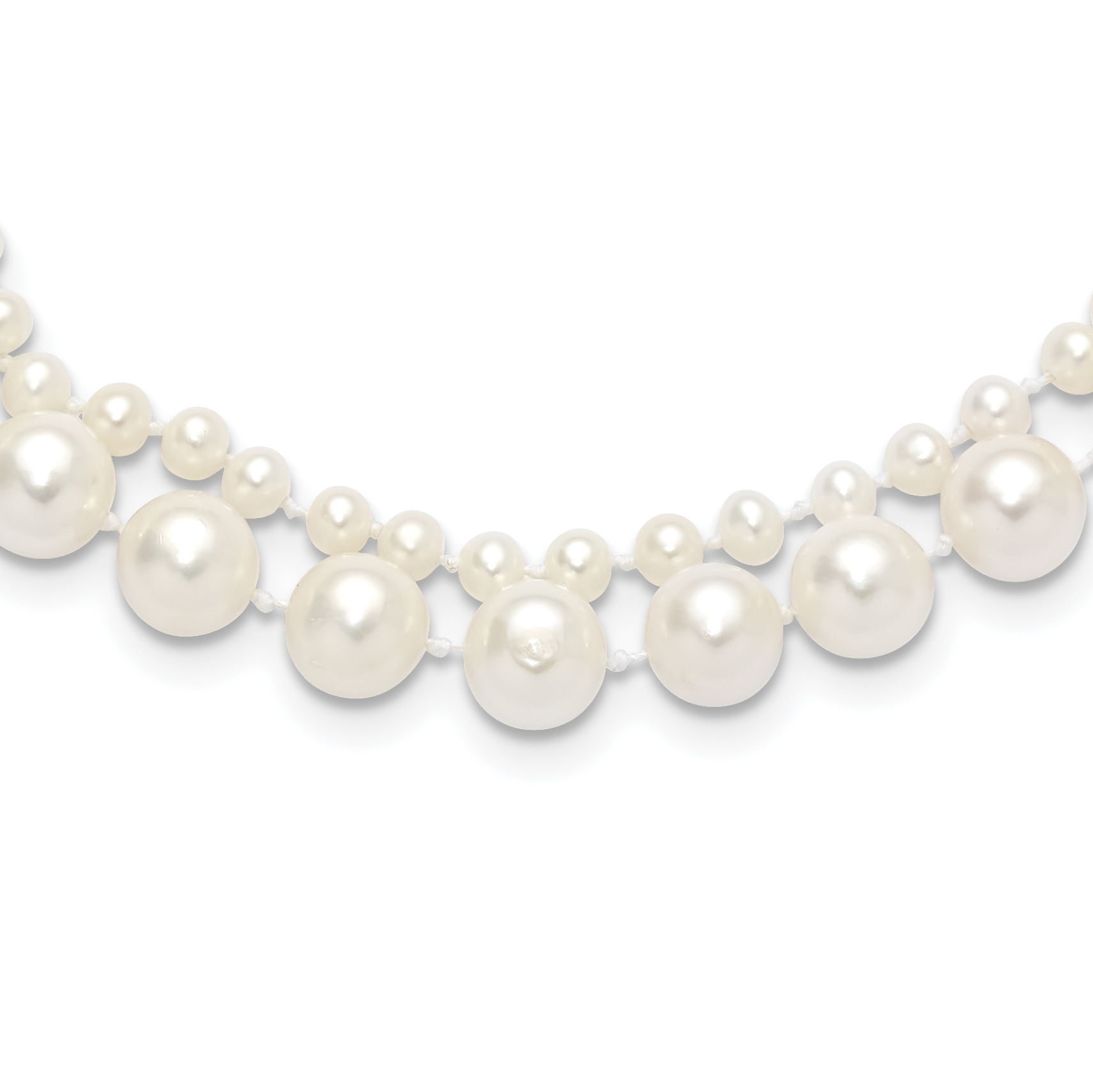 14k 3-4mm and 7-8mm White Near-Round Freshwater Cultured Pearl 2-Strand 18 inch Necklace (XF820-18)