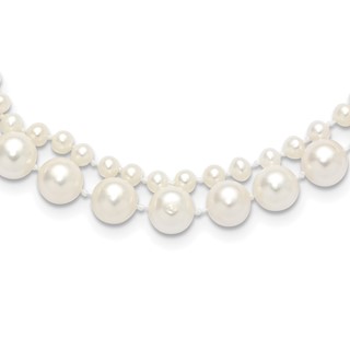 14k 3-4mm and 7-8mm White Near-Round Freshwater Cultured Pearl 2-Strand 18 inch Necklace