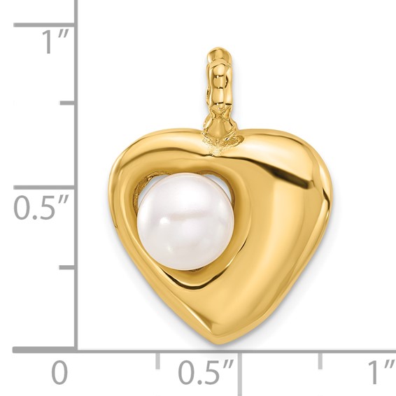 14K 7-8mm Button White Freshwater Cultured Pearl Heart Pendant
