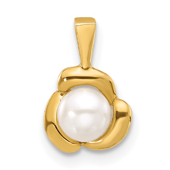 14K 4-5mm Round White FWC Pearl Flower Pendant