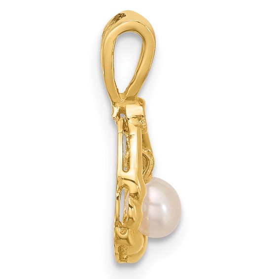 14K 3-4mm Teardrop White FWC Pearl and .01ct Diamond Pendant