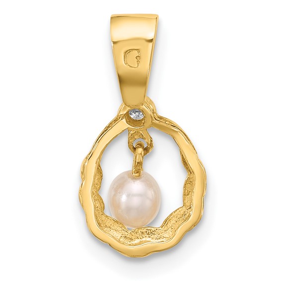 14K 3-4mm Teardrop White FWC Pearl and .01ct Diamond Pendant