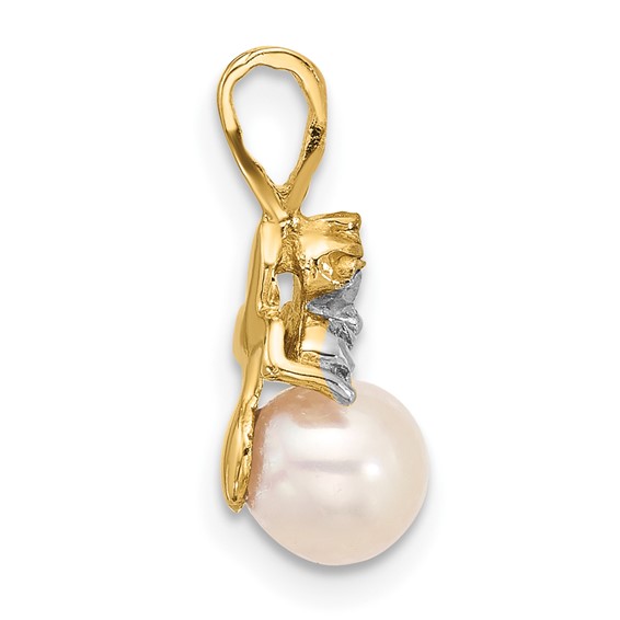 14K 6-7mm Round White FWC Pearl and .03ct. Diamond Pendant