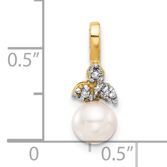 14K 6-7mm Round White FWC Pearl and .03ct. Diamond Pendant