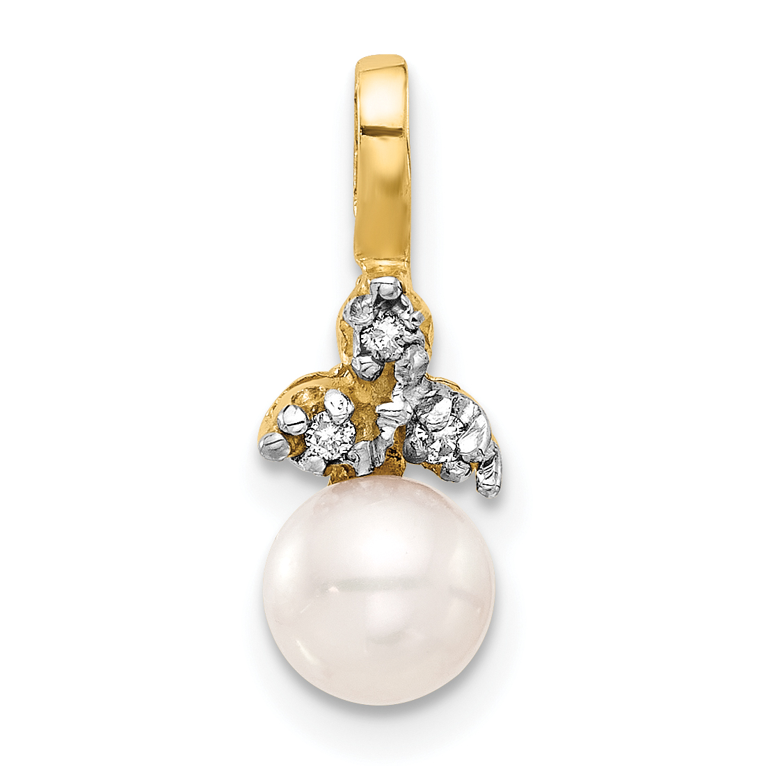 14K 6-7mm Round White FWC Pearl and .03ct. Diamond Pendant (XF828)