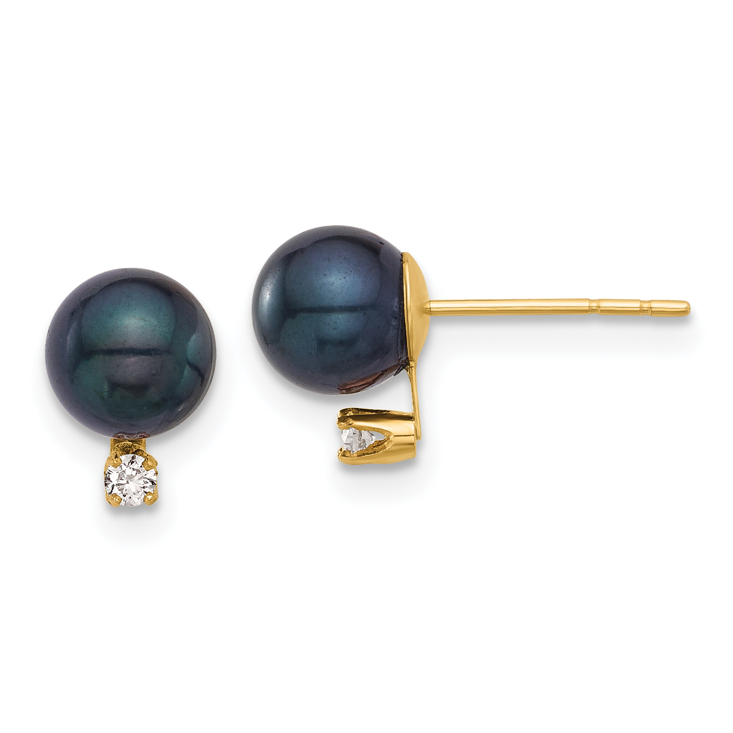 6.5-7.0mm Black Akoya Round Pearl Stud Earrings - Pure Pearls